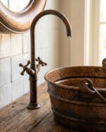 Aged Copper Hammered Bucket Bathroom Sink - Image 4