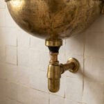 Vintage Brass Wall Mounted Sink with Unlacquered Brass Faucet - Image 4