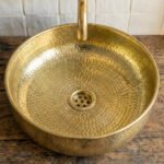Hand-Hammered Unlacquered Brass Vessel Sink – Round Artisan Bathroom Basin - Image 3