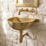 Unlacquered Brass Wall Mounted Sink – Handmade Hammered Brass Basin - Image 4