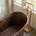 Vintage Hammered Copper Freestanding Bathtub – Rustic Farmhouse Soaking Tub - Image 2