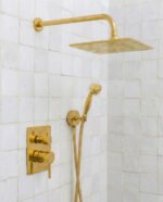 Luxury Unlacquered Brass Rain Shower System – Wall Mounted with Handheld Sprayer - Image 2