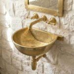 Unlacquered Brass Wall Mounted Sink – Handmade Hammered Brass Basin - Image 3