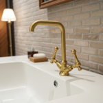 Unlacquered Brass Gooseneck Faucet – Classic Cross Handle Basin Tap - Image 3