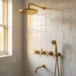 Unlacquered Brass Exposed Shower System with Handheld Tub Faucet