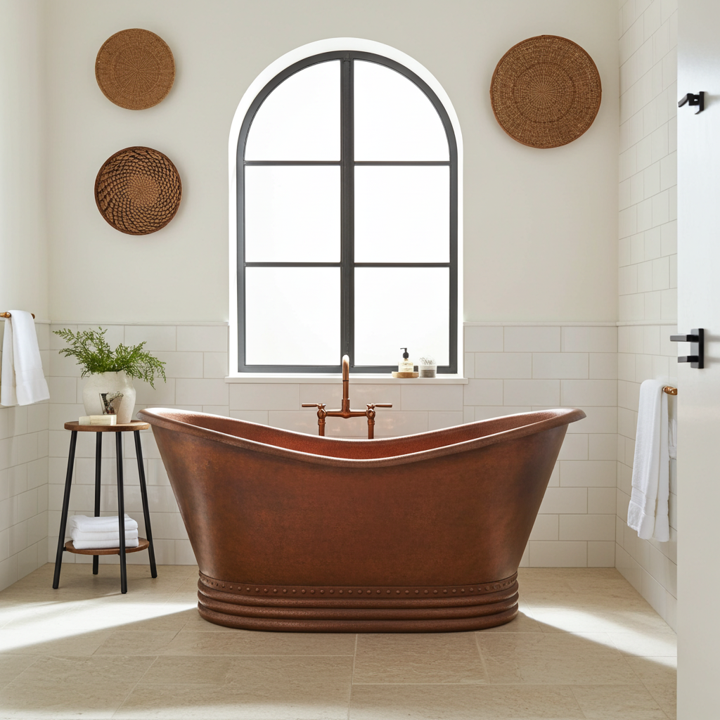 15533075273791551887 Solid Brown Copper Bathtub - Brown Copper Soaking Tub - Image 1