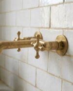 Unlacquered Brass Wall Faucet – Vintage Double-Handle Sink Tap - Image 2
