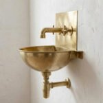 Unlacquered Brass Wall Sink – Hammered Bathroom Basin with Faucet - Image 3