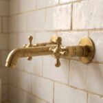 Unlacquered Brass Wall Faucet – Vintage Double-Handle Sink Tap - Image 3