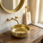 Hand-Hammered Unlacquered Brass Vessel Sink – Round Artisan Bathroom Basin - Image 2