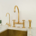 Unlacquered Solid Brass Bridge Faucet, Vintage Kitchen Sink Tap