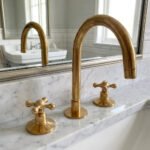 Unlacquered Brass Widespread Bathroom Faucet with Cross Handles
