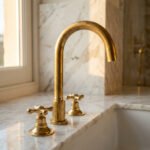 Unlacquered Brass Widespread Bathroom Sink Faucet 3 Hole Vanity Tap