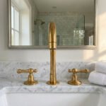 Patina Brass Widespread Bathroom Faucet with Cross Handles - Image 2