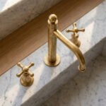 Unlacquered Brass Widespread Faucet – Classic Cross-Handle Bathroom Tap - Image 2