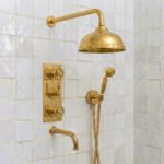 Heritage Unlacquered Brass Wall-Mount Shower System with Rain Head & Handheld