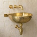Unlacquered Brass Wall Sink – Hammered Bathroom Basin with Faucet - Image 5