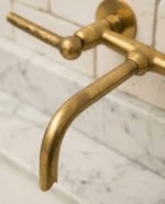 Unlacquered Brass Wall Faucet – Hammered Lever Handle Basin Mixer - Image 2