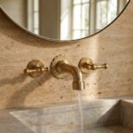 Engraved Unlacquered Brass Wall Faucet – Artisanal Vintage 3-Hole Bathroom Fixture - Image 3