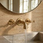 Engraved Unlacquered Brass Wall Faucet – Artisanal Vintage 3-Hole Bathroom Fixture - Image 4