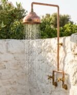 Handcrafted Outdoor Copper Rain Shower – Wall-Mounted Rustic Shower with Cross Handles - Image 6