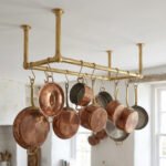 Solid Brass Ceiling Pot Rack – Handmade Hanging Kitchen Rail with Hooks
