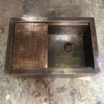 Aged Copper Patina farmhouse sink with flat grid - Image 4