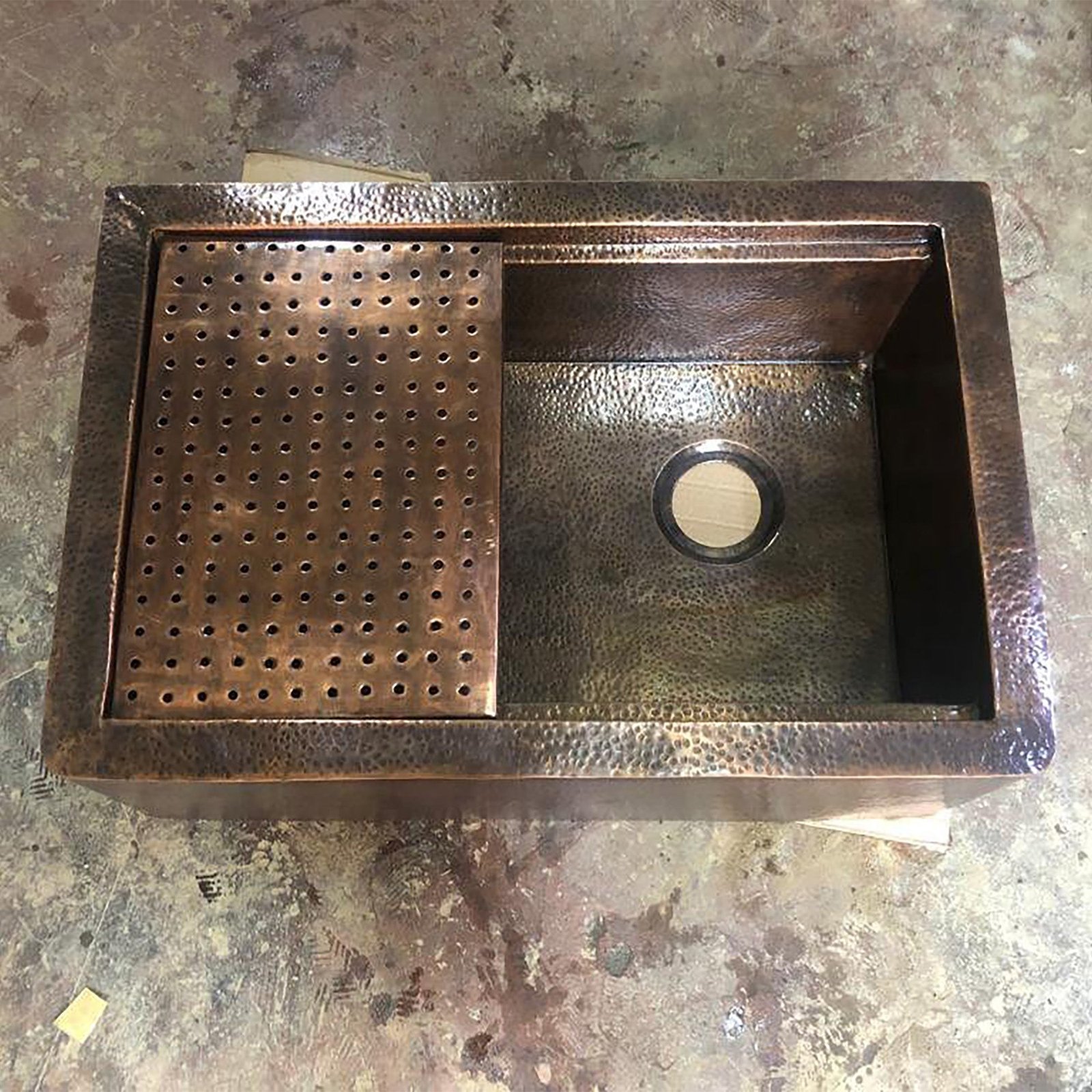 Aged_Copper_farmhouse Aged Copper Patina farmhouse sink with flat grid - Image 1