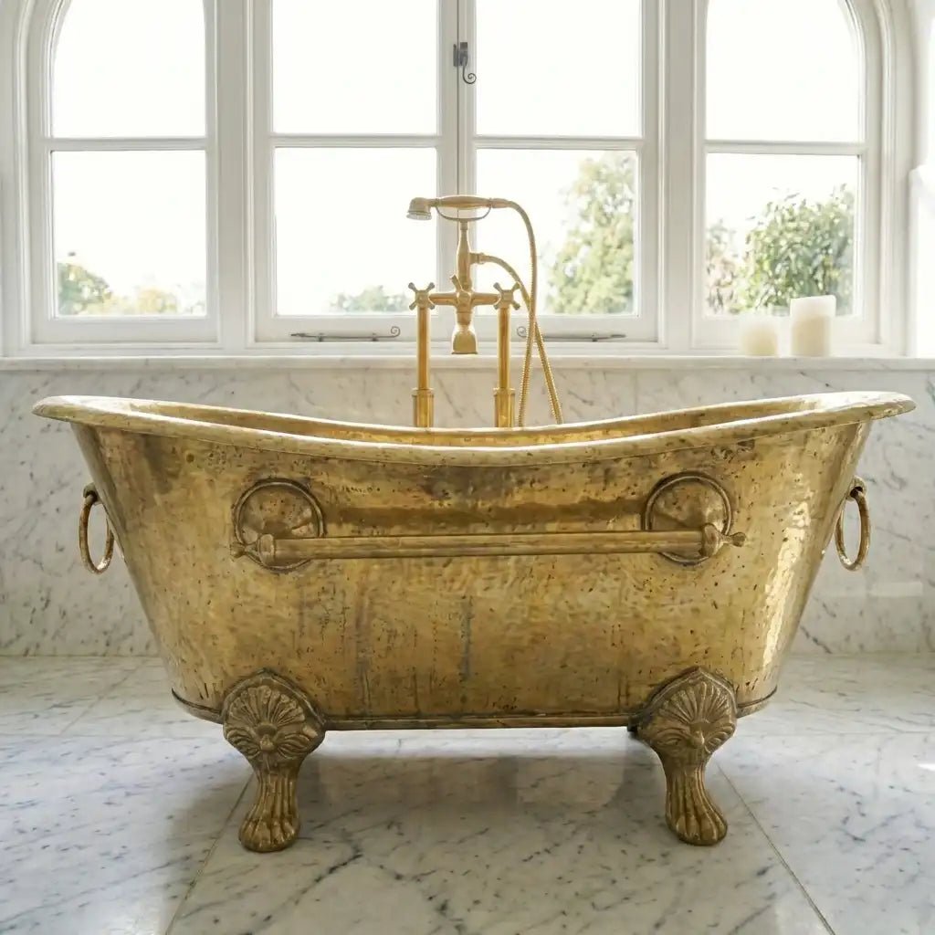 Antique_Style_Solid_Brass_Clawfoot_Soaking_Tub Vintage Solid Brass Clawfoot Bathtub – Handcrafted Antique Tub - Image 1