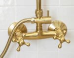 Unlacquered Brass Shower System – Wall Mount Mixer with Handheld - Image 2
