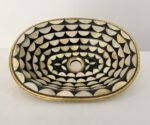 Handcrafted Moroccan Drop-In Sink Bone amp; Resin Studded Brass - Artisanal Statement Piece - Image 2