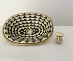 Handcrafted Moroccan Drop-In Sink Bone amp; Resin Studded Brass - Artisanal Statement Piece - Image 5