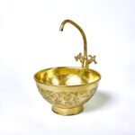 Engraved Brass Bathroom Vessel Sink, Round brass wash basin