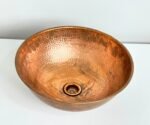 Handmade Round Hammered Copper Vessel Sink With Faucet - Image 7