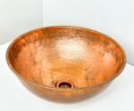 Handmade Round Hammered Copper Vessel Sink With Faucet - Image 6