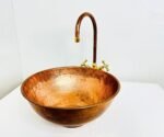 Handmade Round Hammered Copper Vessel Sink With Faucet - Image 5