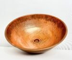Handmade Round Hammered Copper Vessel Sink With Faucet - Image 4