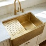 Hammered Brass Farmhouse Apron-Front Sink with Drain Grid