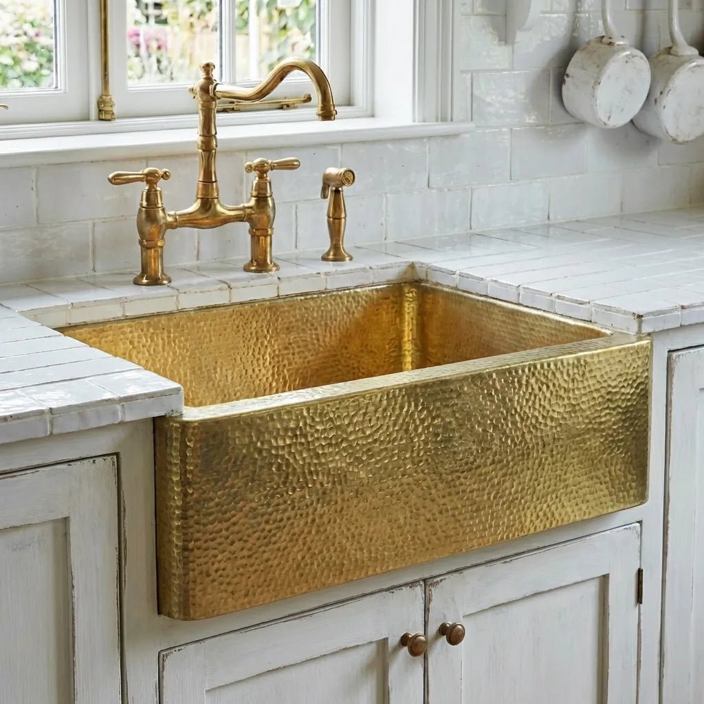 Handcrafted Hammered Brass Apron-Front Farmhouse Kitchen Sink - Image 2