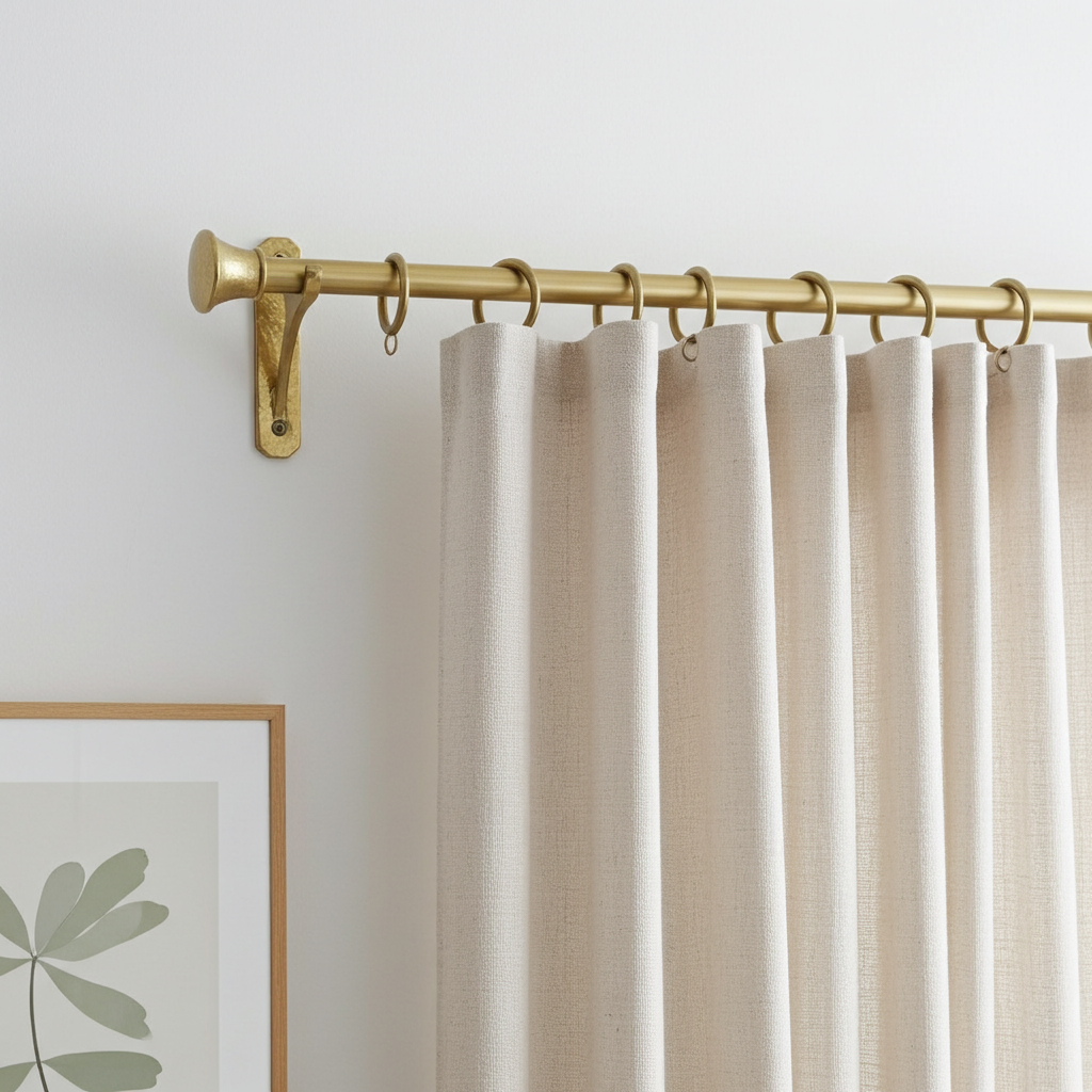 Handmade_Unlacquered_Brass_Curtain_Rod Handmade Unlacquered Brass Curtain Rod – Solid Brass Window Hardware with Rings - Image 1