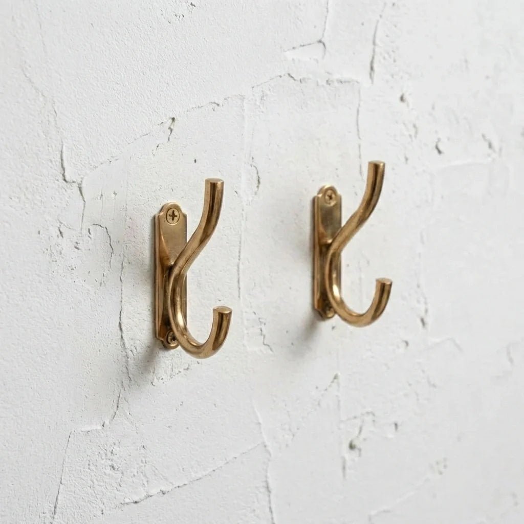 Handmade_Unlacquered_Brass_Double_Robe_Hooks_Wall-Mounted_Bathroom_Hooks Handmade Unlacquered Brass Double Robe Hooks ,Wall-Mounted Bathroom Hooks - Image 1