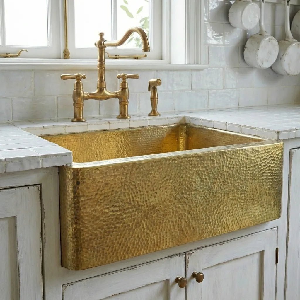 Handcrafted Hammered Brass Apron-Front Farmhouse Kitchen Sink - Image 3