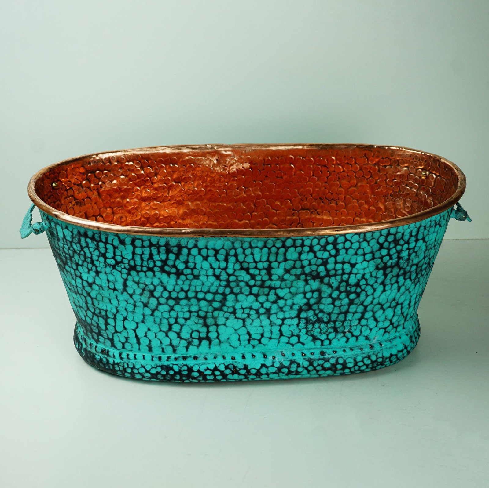 LargeOvalCopperBeverageTubwithHandles_5 Large Oval Copper Beverage Tub with Handles , Copper Ice Bucket - Image 1