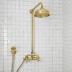 Unlacquered Brass Shower System – Wall Mount Mixer with Handheld