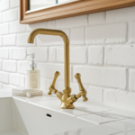 Unlacquered Brass Gooseneck Faucet – Classic Cross Handle Basin Tap - Image 2