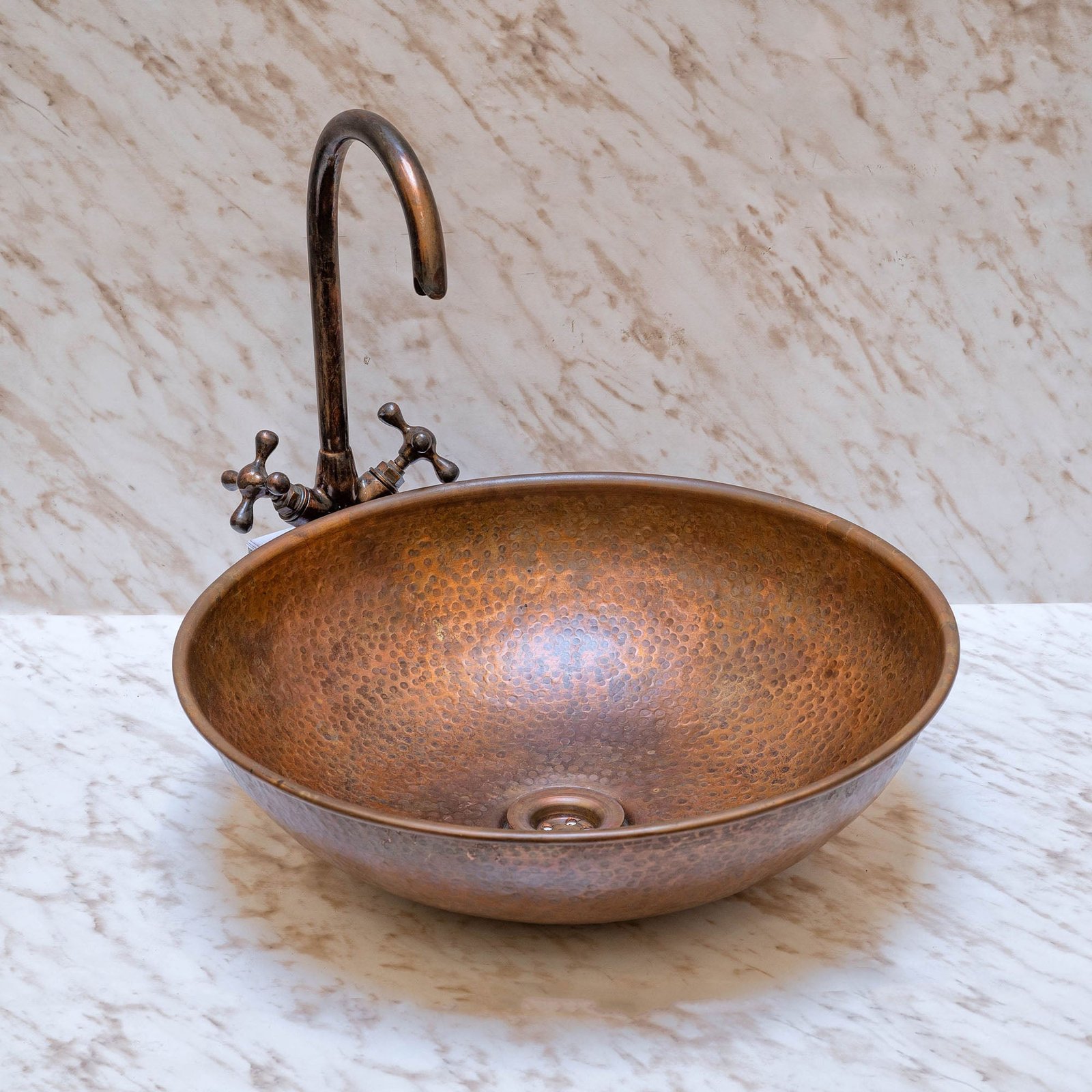 RoundCopperVesselBathroomSink_5 Round Copper Vessel Bathroom Sink, Vessel Hammered Copper Sink - Image 1
