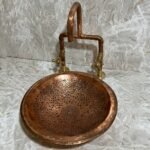 Round Copper drop-in bathroom sink, Handcrafted engraved copper sink - Image 2