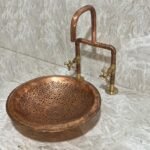 Round Copper drop-in bathroom sink, Handcrafted engraved copper sink