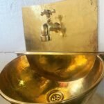 Solid Brass Wall Mounted Bathroom Sink With  Brass faucet, Rounded Wall Hung Sink - Image 5