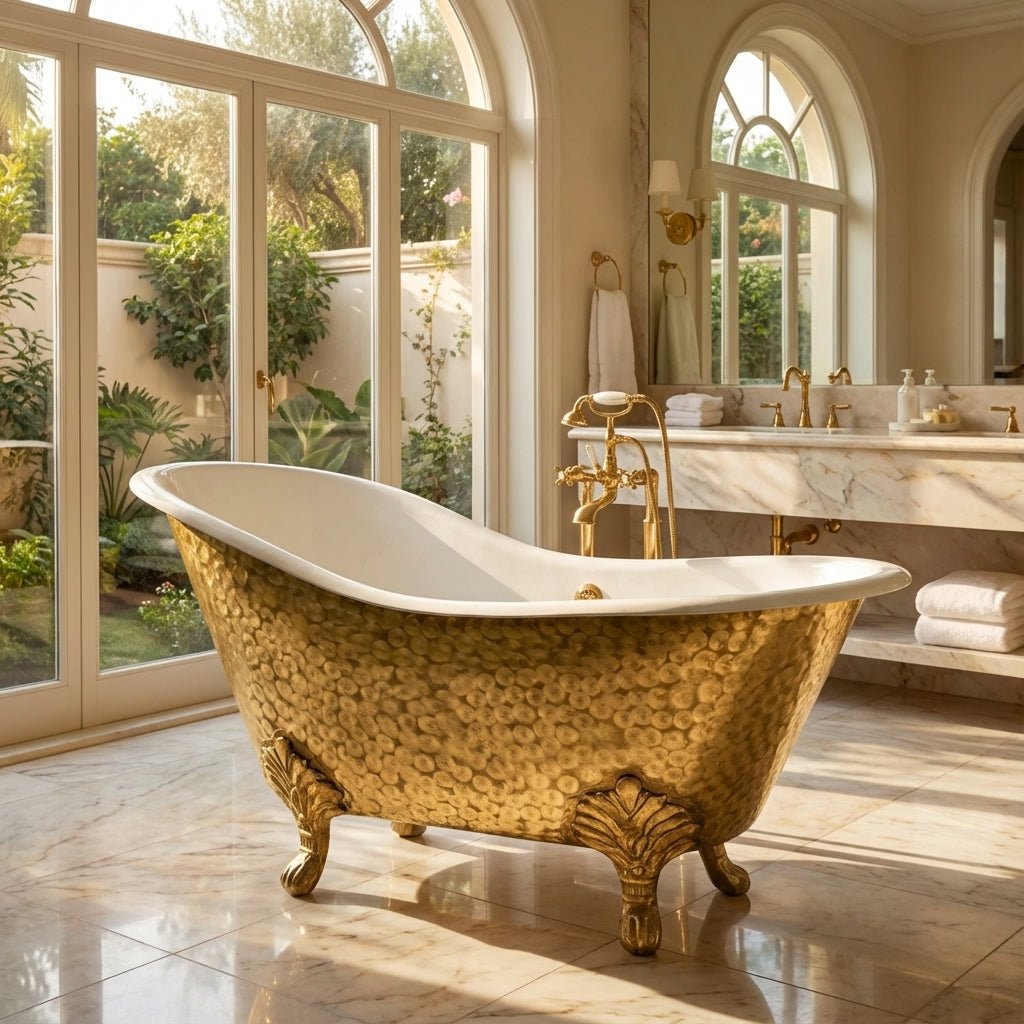 Solid_Brass_Clawfoot_Bathtub_With_White_Interior Solid Brass Clawfoot Bathtub With White Interior - Image 1